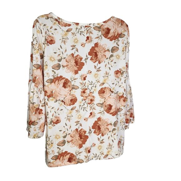 French Laundry Womens Top Blouse Medium Floral 3/4 Bell Sleeve Polyester Stretch - Picture 2 of 9